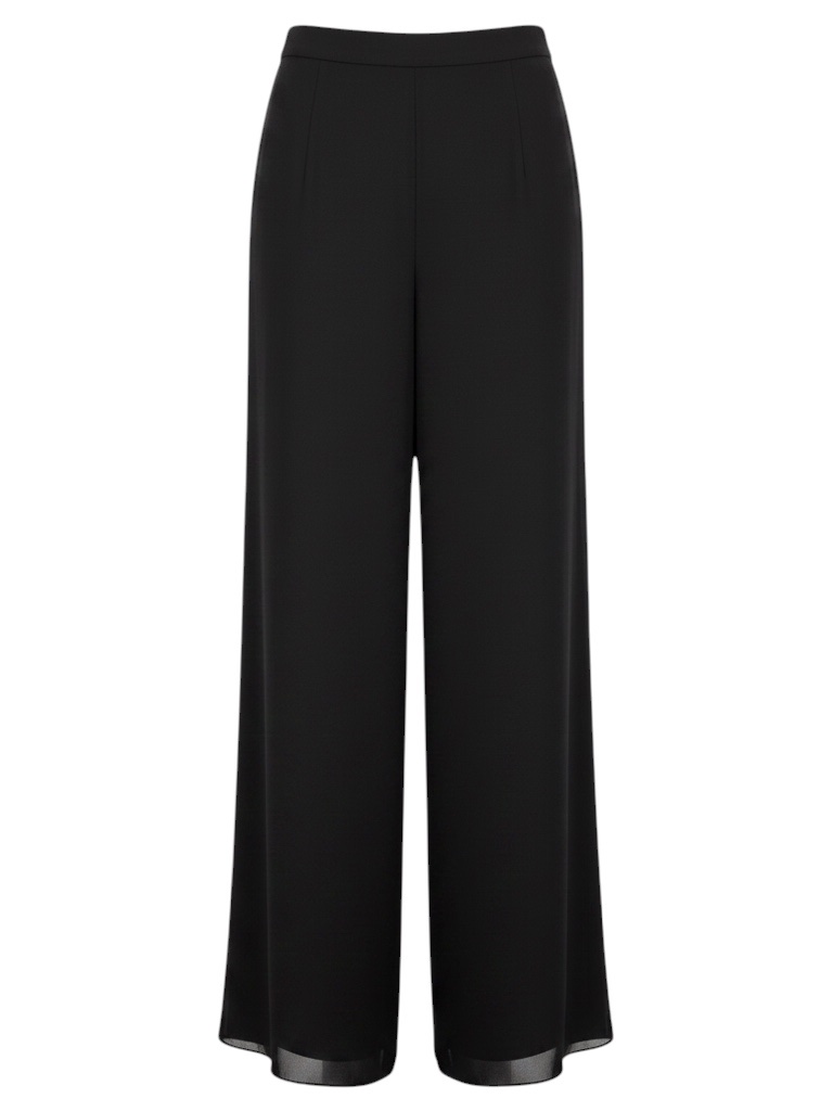 St. John Black Caviar Textured Sheer Chiffon Wide Leg Flowy Pants
